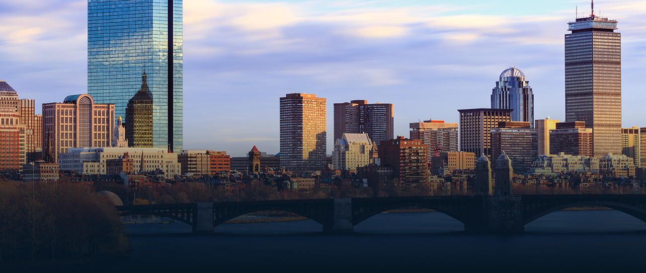 Photograph of Boston with buildings and a bridge in the background